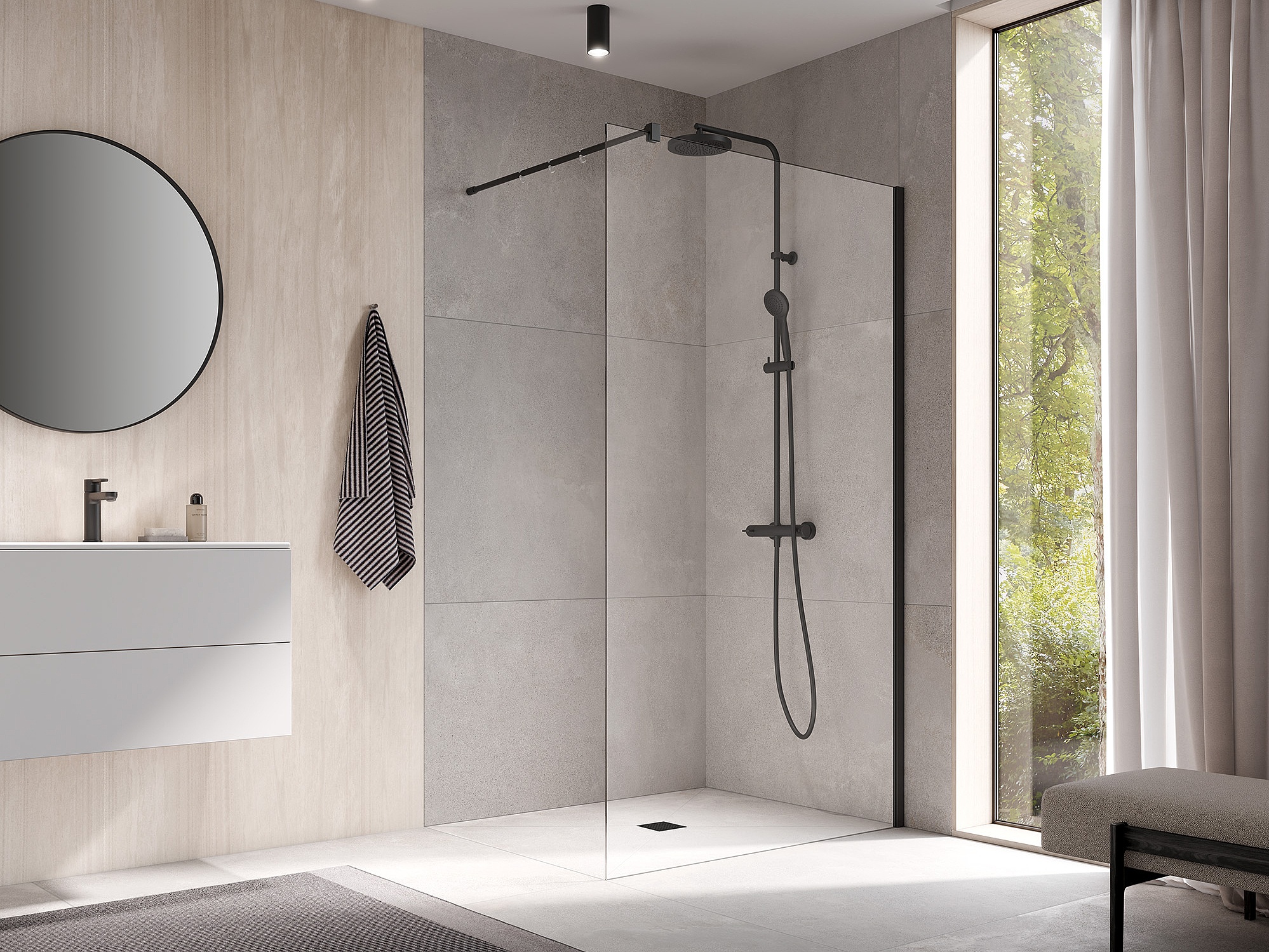 Box doccia Walk-In Kermi WALK-IN XB Wall nero