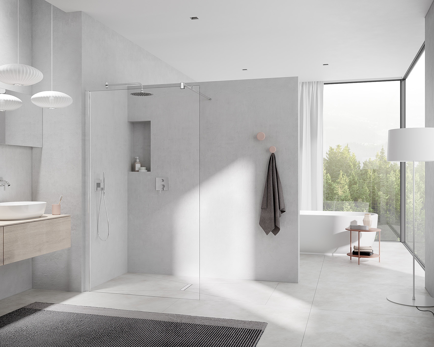 MENA WALK-IN Wall avec profilé mural Kermi parois de douche avec ferrure MENA WALK-IN Wall avec profilé mural