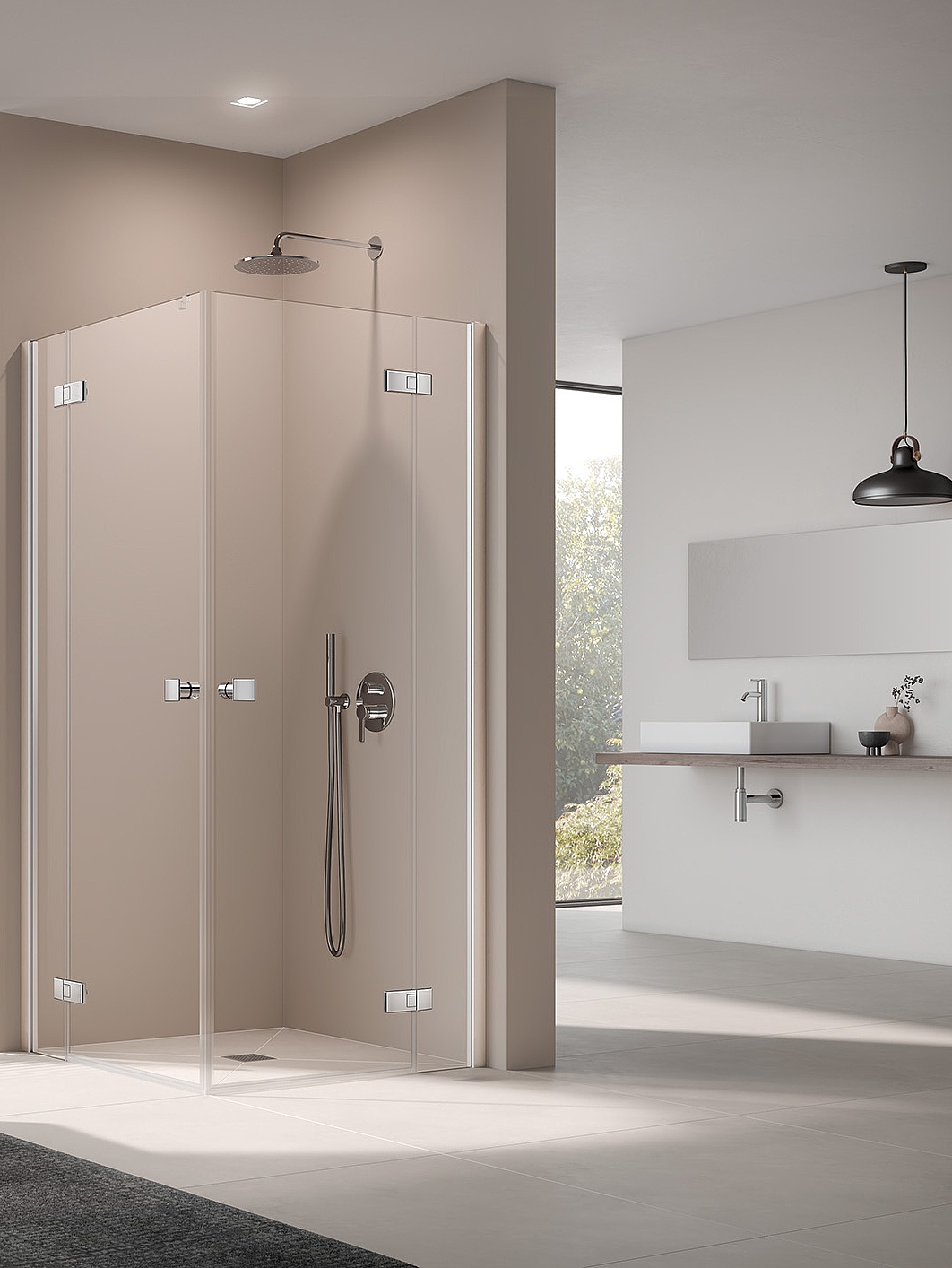 Accès d’angle MENA à 2 éléments (portes pivotantes avec éléments fixes) – Demi-ensemble avec profilé mural Paroi de douche Kermi avec accès d’angle MENA 2 éléments (portes pivotantes avec éléments fixes) – Demi-ensemble avec profilé mural