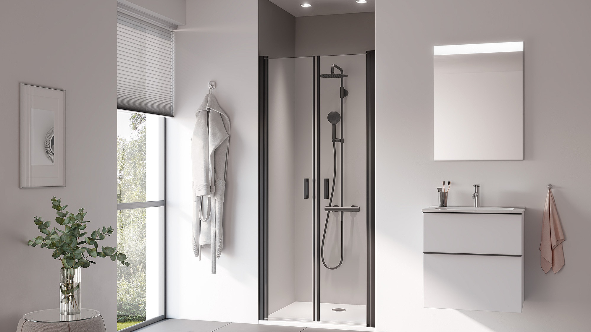 Porte pivotante CADA XS Noir Paroi de douche à profilé Kermi avec porte pivotante CADA XS Noir