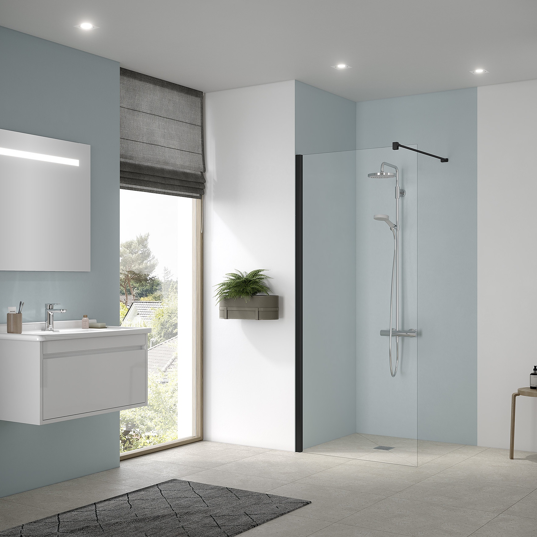 Paroi de douche à profilé Kermi avec CADA XS WALK-IN Wall Noir