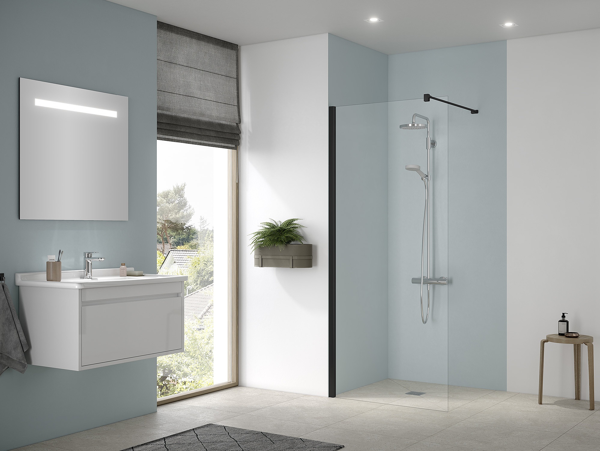 Box doccia con profilo Kermi CADA XS WALK-IN-XC Wall nero