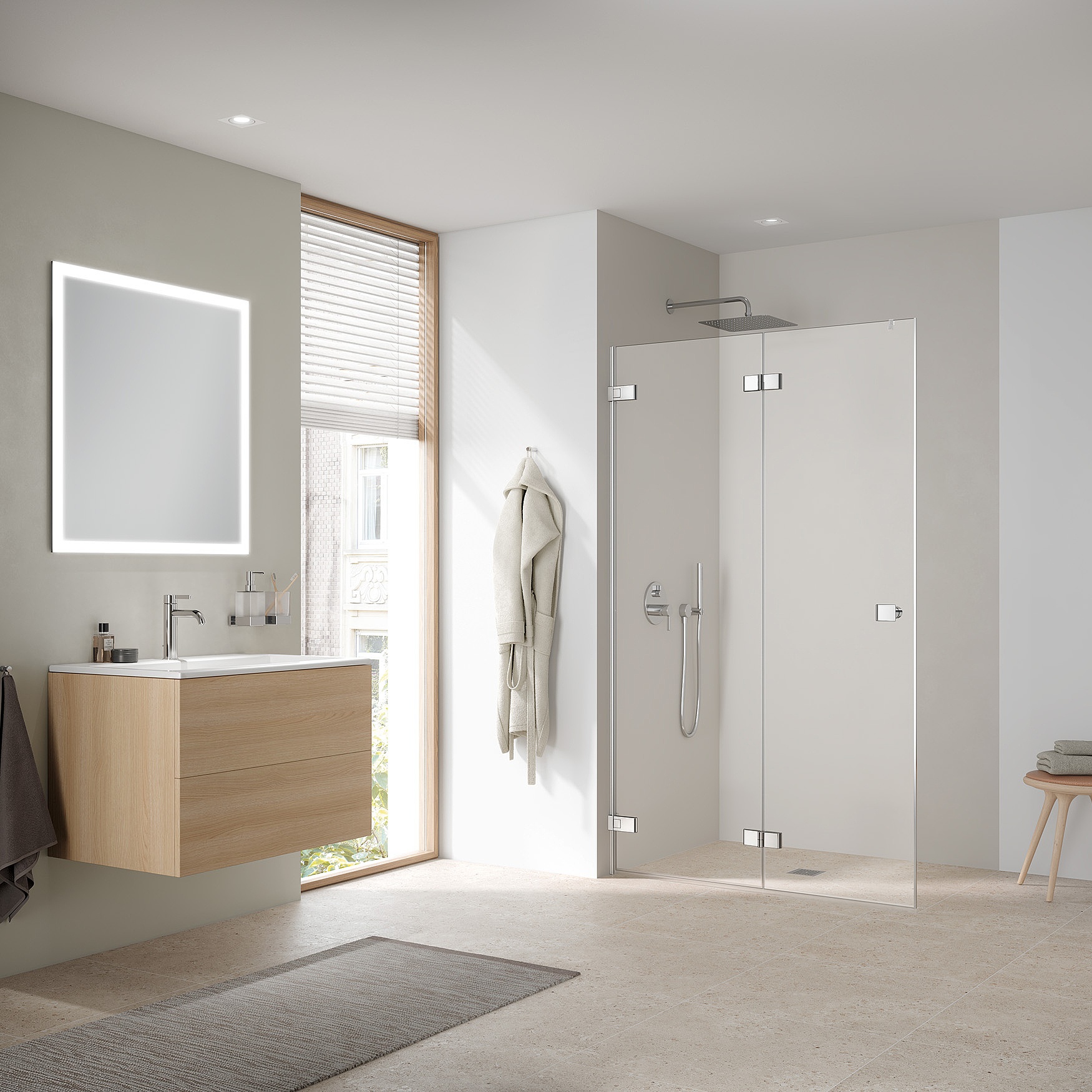 Paroi de douche Kermi avec MENA WALK-IN Wall avec charnières murales