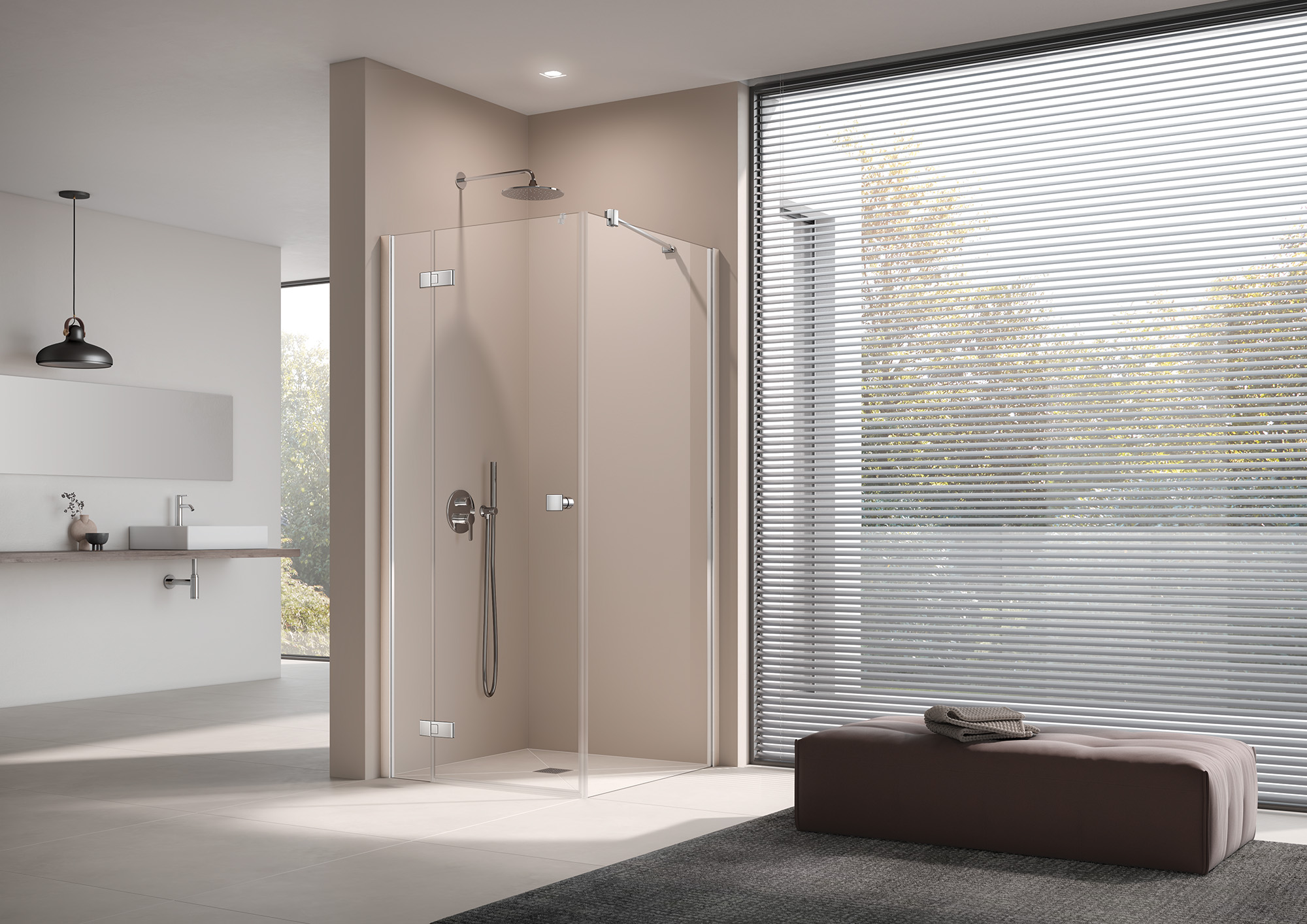 MENA porte battante à 1 vantail avec panneau fixe avec profilé mural et paroi latérale Kermi parois de douche avec ferrure MENA porte battante à 1 vantail avec panneau fixe avec profilé mural et paroi latérale